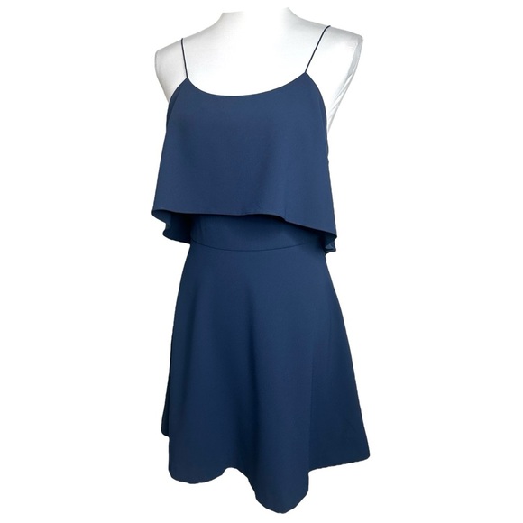 Alice  + Olivia Dress Kipp Navy Strappy Ruffle A-line Skater Preppy Party Mini - Picture 5 of 13